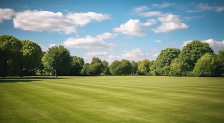 A field hockey field under the sun.
