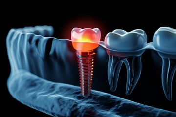 Dental implant image on the technological background