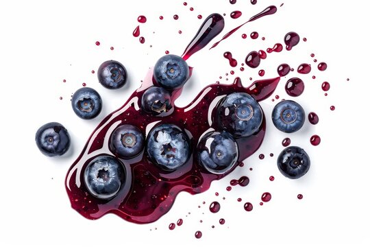 Red berry jam drizzle on white background Top view