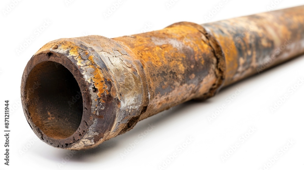 Poster an old rusty pipe on a white surface