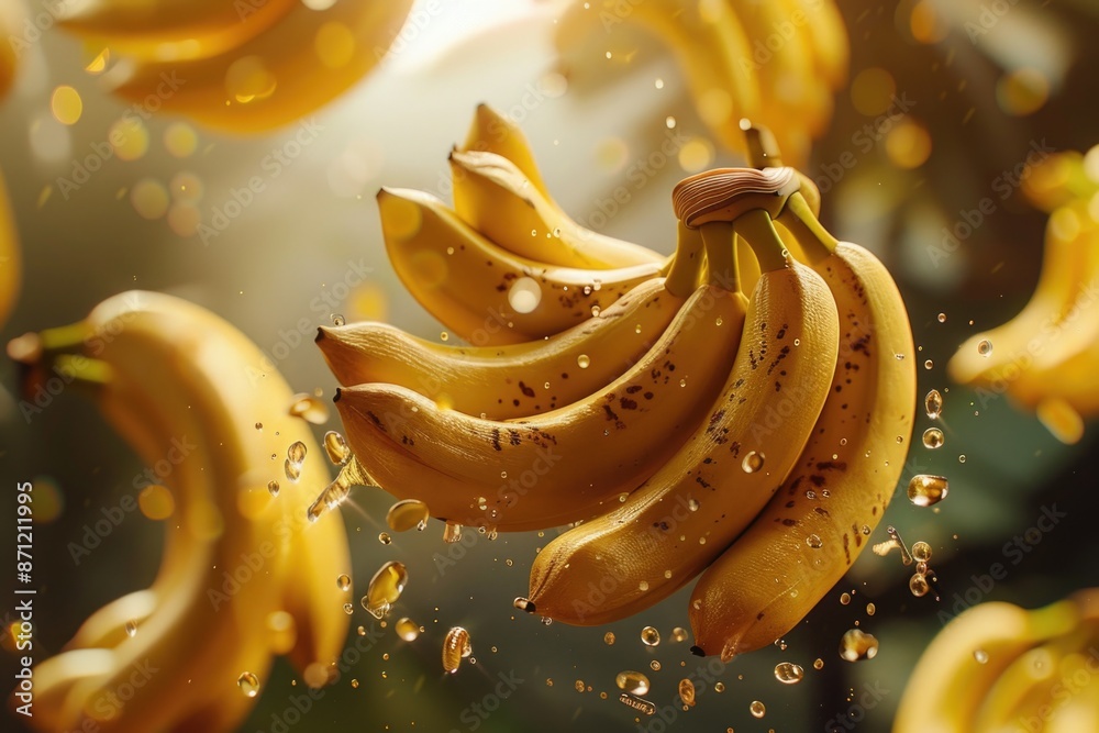 Aufkleber Fresh bananas hovering in the air without support or strings, can be used for various themes such as food, nature, and abstract concepts