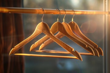 Clothes hanger rail with wooden hangers, great for storage or decoration