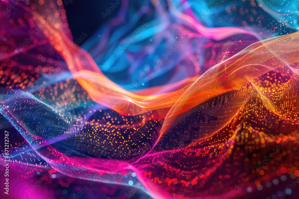 Poster high-quality image of vibrant cloth details on dark background, ideal for textile or design use