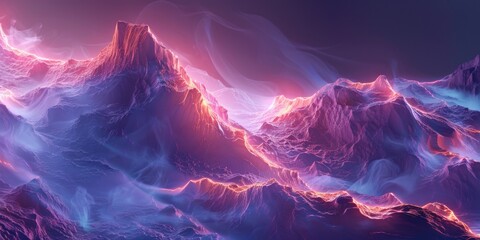 A serene landscape featuring a majestic mountain range with varying elevations and textures