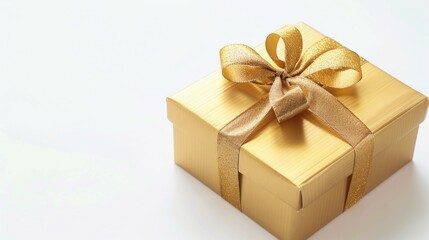 Obraz premium A beautifully presented gold gift box tied with a golden ribbon, ideal for special occasions and celebrations