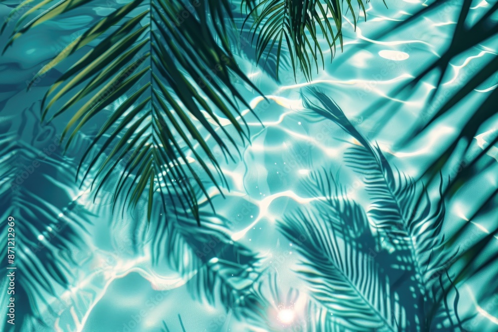 Poster a palm tree reflected in a pool of calm water, suitable for tropical or beach-themed designs