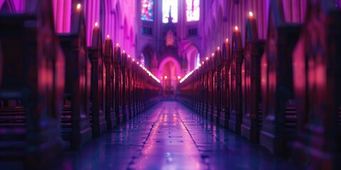 Naklejka premium Row of pews in a traditional church interior
