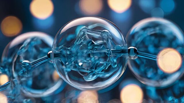 Molecular Structure, Science or medical animation. Background with molecule or atom. Realistic cool molecule structure animation. cosmetic skin cells. Essence Ball Molecules