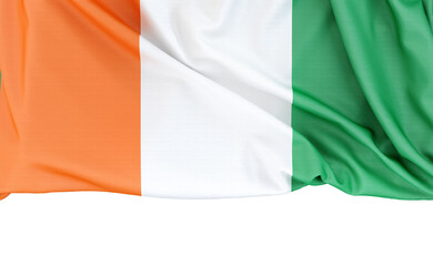 Flag of Cote d'Ivoire isolated on white background with copy space below. 3D rendering