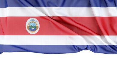 Flag of Costa Rica isolated on white background with copy space below. 3D rendering