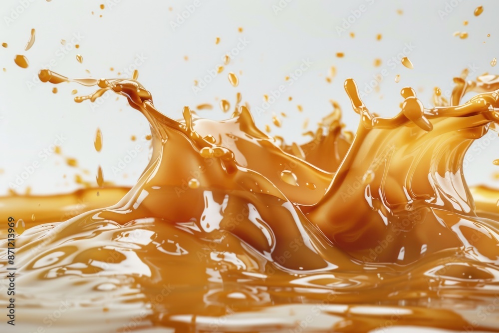 Poster A single splash of liquid on a white surface with ripples and refractions