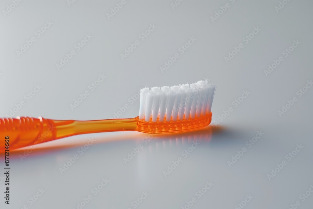 Poster a close-up shot of a toothbrush on a table, ready for use