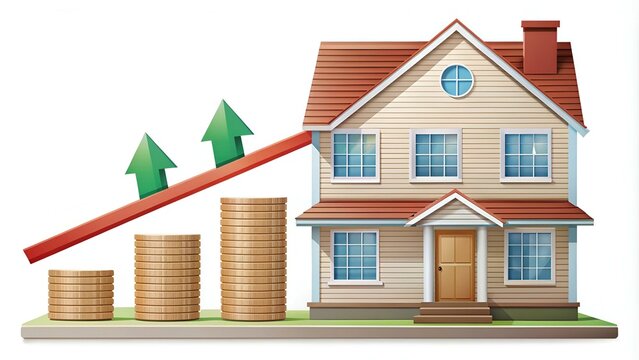 house with rising arrow and coins clip art preview