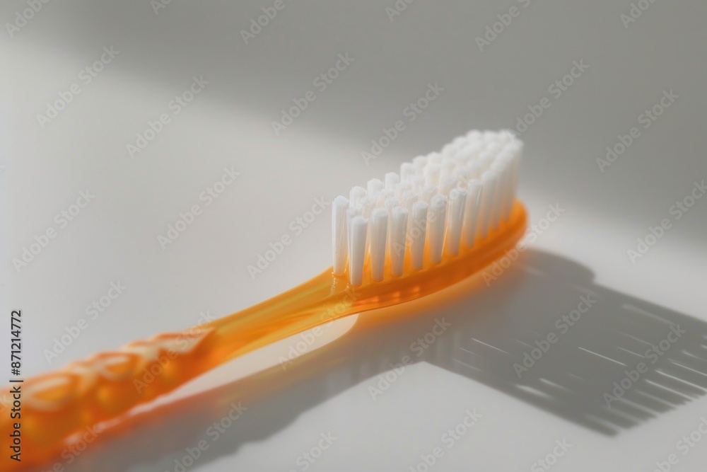 Poster a close-up of a toothbrush lying on a table, ready for use