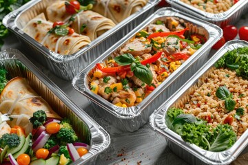 Obraz premium A table with various dishes and snacks