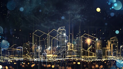 Obraz premium Glowing Digital Wireframe City Skyline