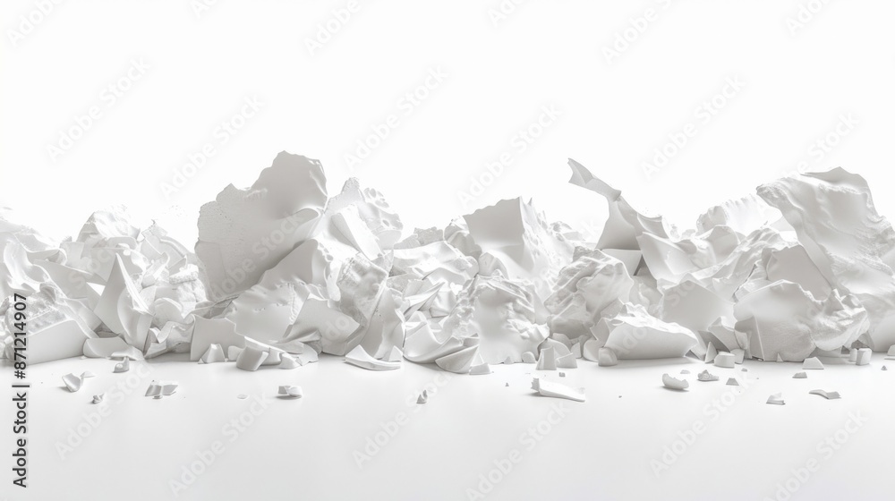 Poster a stack of crumpled paper sitting on a table, perfect for illustrations and designs