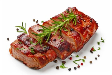 Obraz premium Smoked pork loin on white background