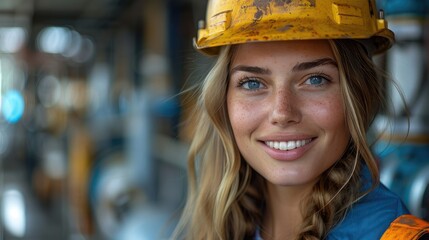 Smiling Female Engineer in Construction Gear