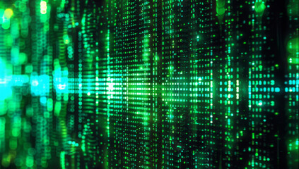 Abstract tech background. Retro green monochrome phosphor monitor display with pixel sorting glitch effect