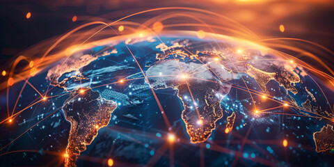 Digital world globe, concept of global network and connectivity on Earth, high speed data transfer and cyber technology, information exchange and international telecommunication 