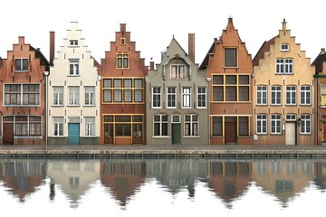 Obraz premium Cozy row houses located beside a serene lake with calm waters