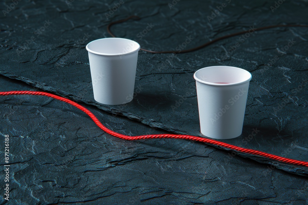 Poster a pair of cups sitting on a table surface