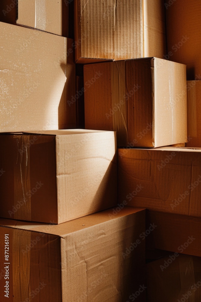 Poster A stack of storage containers standing tall, with labels and handles visible