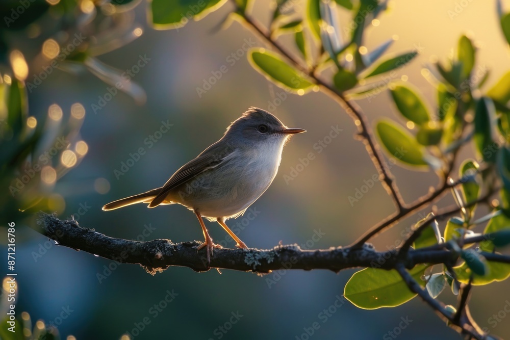 Sticker A small bird sits atop a tree branch, ready to take flight