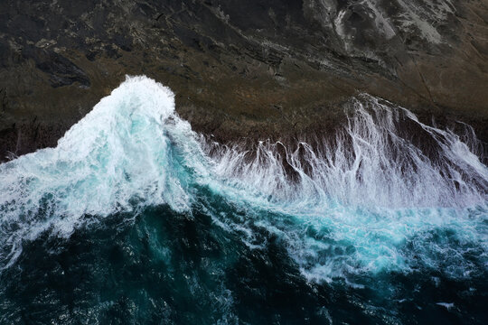 Large wave breaking on a rocky coastline. Eyre Peninsula. Australia.