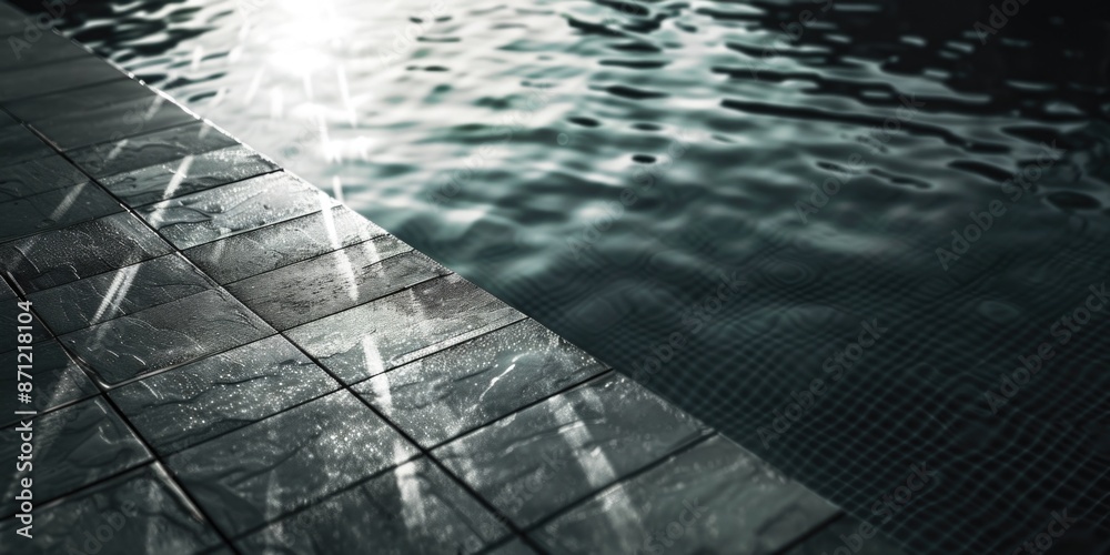 Poster a simple black and white photograph of an empty pool with no water or equipment visible
