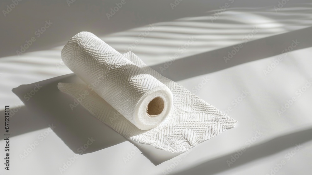 Poster a single roll of toilet paper placed on a flat surface, often used in various settings