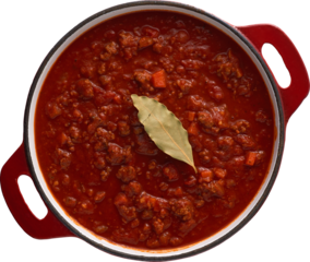 A pot of homemade tomato spaghetti sauce - Ready to use Premium PNG Cutout Isolated image, top view