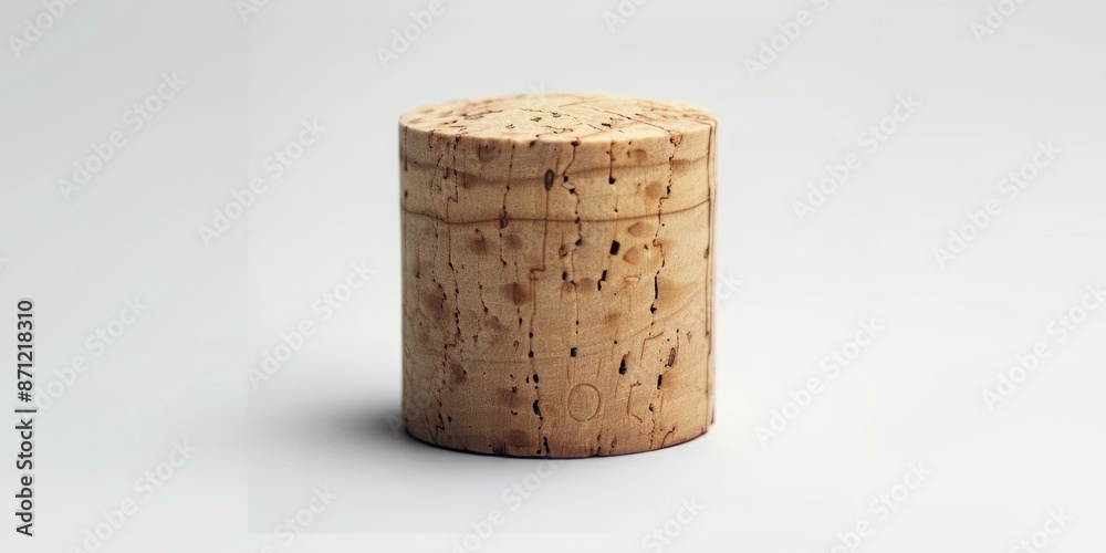 Poster a close-up shot of a cork on a white surface, useful for illustrating wine or beverage-related conce