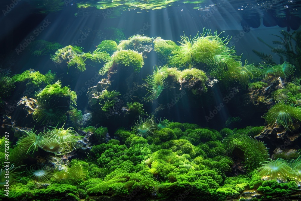 Canvas Prints A colorful aquarium filled with various green plants and aquatic life