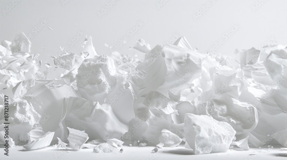 Poster a stack of crumbled paper sits atop a table, with wrinkles and creases visible