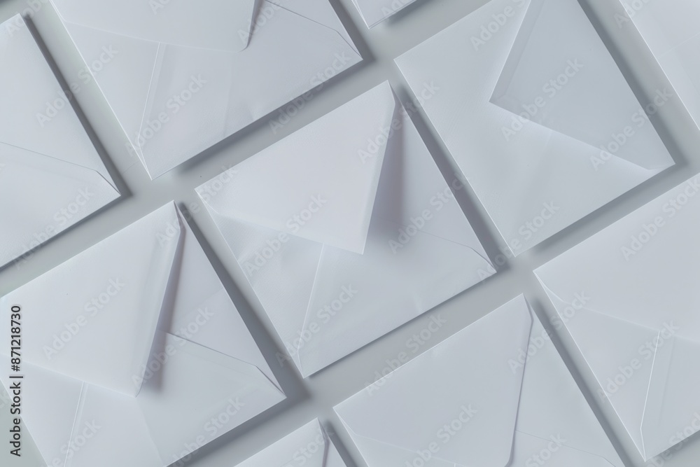 Poster a pile of white envelopes stacked on top of each other, suitable for use in office or business setti