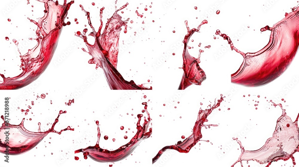 Poster close-up shot of red wine splashing on a surface, with ripples and drops forming
