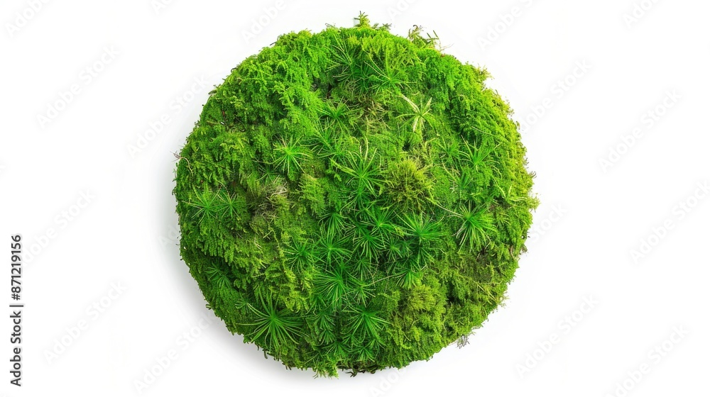 Poster a small rounded moss-covered sphere on a white background