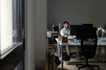 man working in startup office