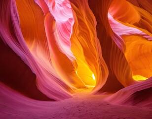 Obraz premium Vibrant Flowing Curves and Colorful Rock Formations of Antelope Canyon, Stunning Natural Landscape of Yellow, Orange, and Pink Hues