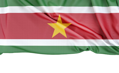 Flag of Suriname on white background with copy space below. 3D rendering