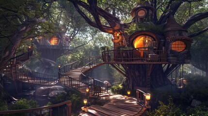 Obraz premium Enchanted Forest Tree Dwelling