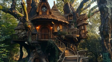Obraz premium Enchanted Forest Tree Dwelling