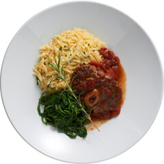 A gourmet plate of Italian ossobuco restaurant meal - Ready to use Premium PNG Cutout Isolated image, top view