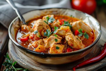 Tomato and red pepper stew with turkey Hungarian style