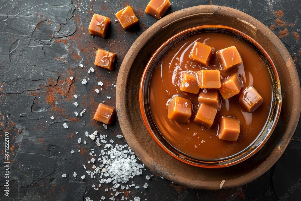 Wall mural Top view of bowl with caramel toffee and sea salt