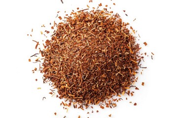 Top view of isolated rooibos tea pile on white background