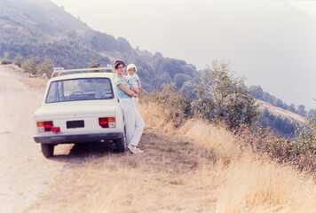 Woman and son portrait outdoor