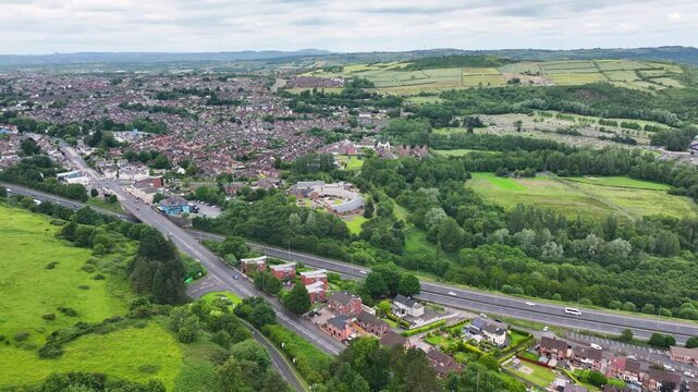 Aerial view of North Belfast, Newtownabbey and Glengormley Co Antrim Coast Northern Ireland 